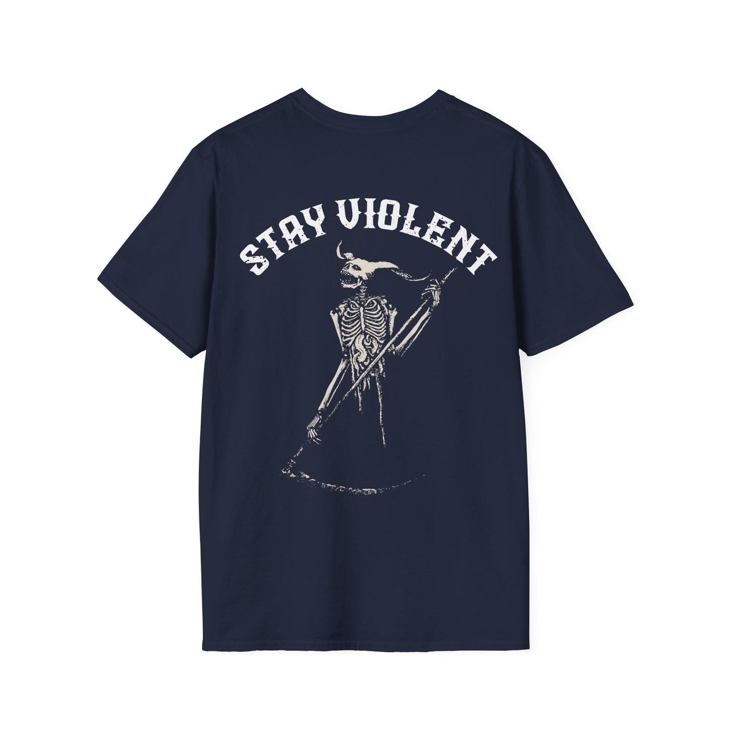 Unisex Softstyle T-Shirt - Stay Violent Graphic Tee, Casual Streetwear, Gift for Rebels, Halloween Vibe, Everyday Comfort
