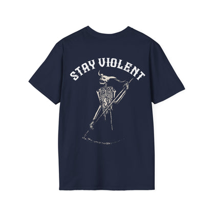 Unisex Softstyle T-Shirt - Stay Violent Graphic Tee, Casual Streetwear, Gift for Rebels, Halloween Vibe, Everyday Comfort